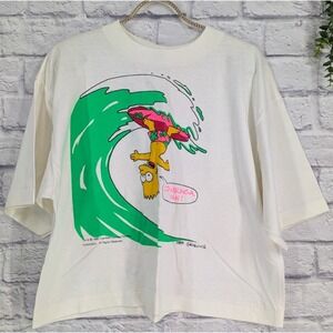 NWOT🌊VTG 1990 The Simpsons XL T-Shirt SINGLE STITCH Bart Surfing MadeUSA Cotton